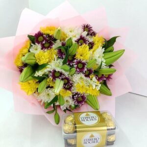 DAISIES,LILIES & FERRERO CHOCOLATES