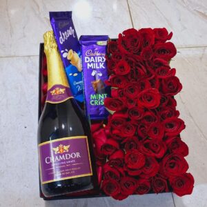 WINE,RED ROSES & CHOCOLATES