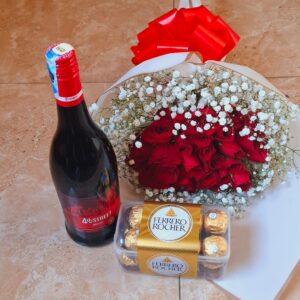 16 FERRERO CHOCOLATES,RED ROSES & 4TH STREET WINE