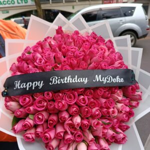 150 PINK ROSES WITH CUSTOMISED RIBBON